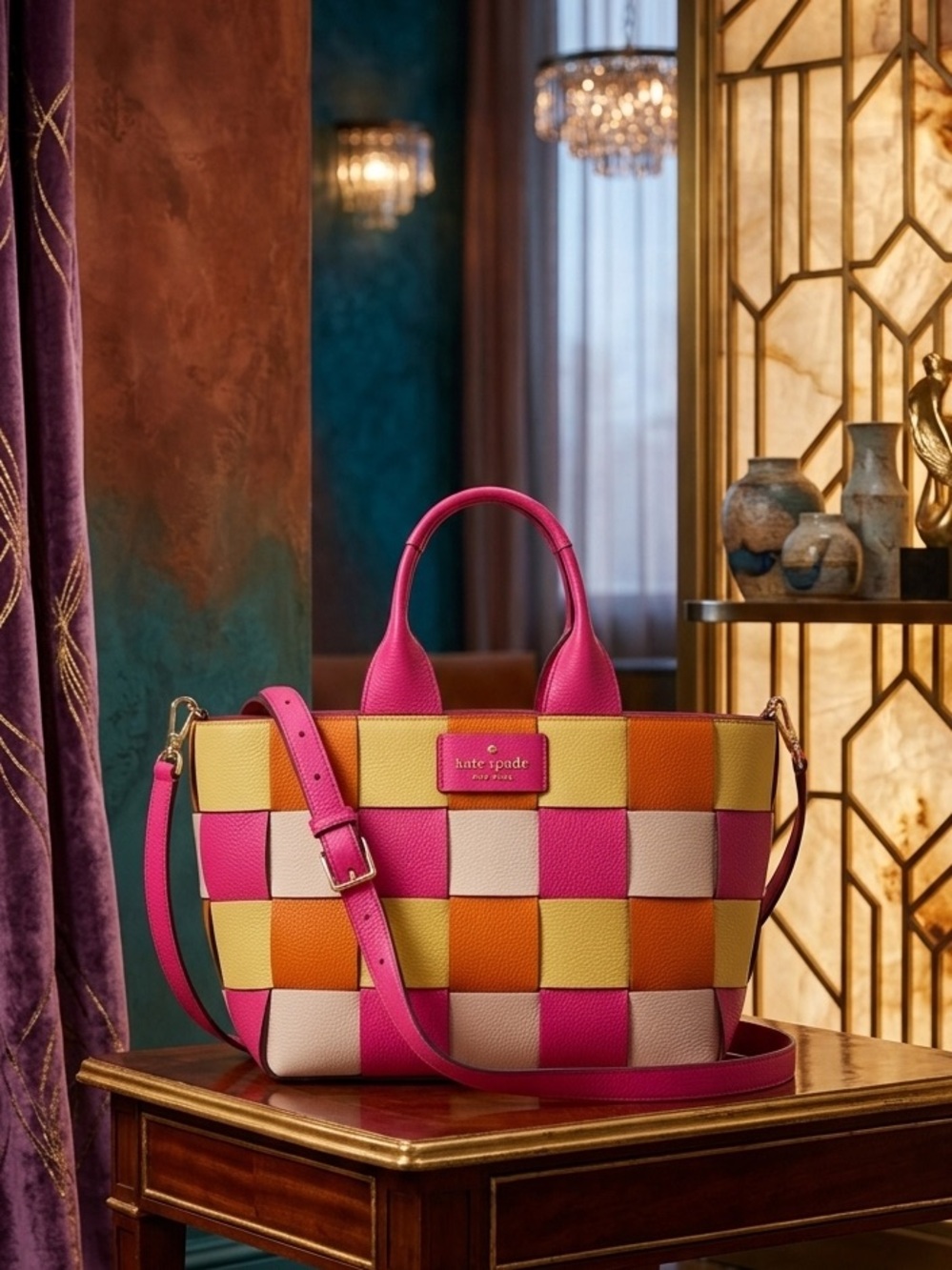 Kate Spade Colorblock Woven Leather Tote - Like New